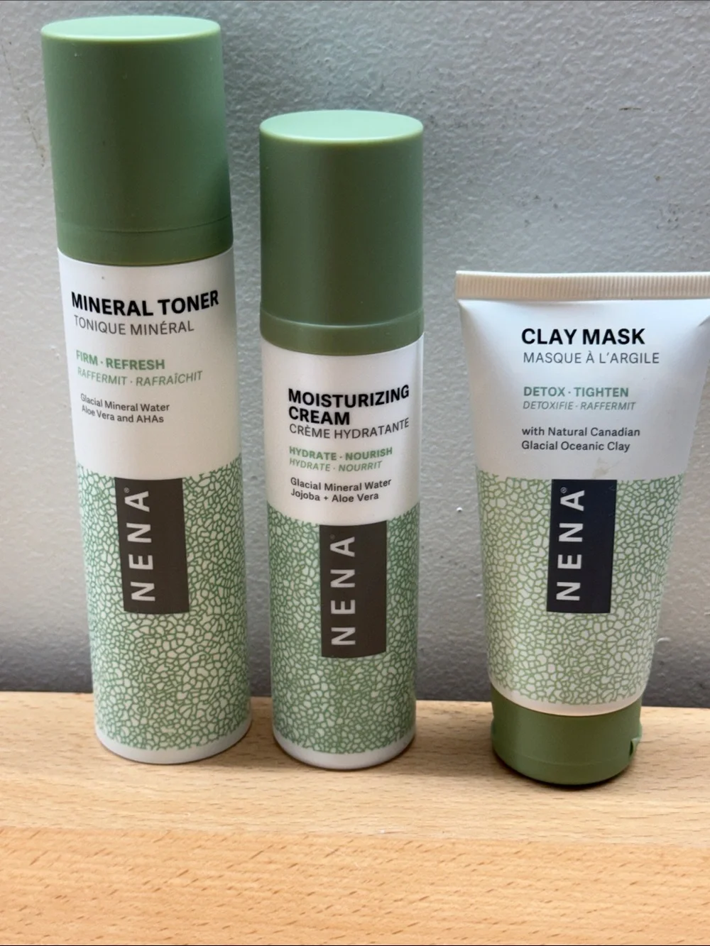 NENA Skincare Natural Skincare Kit Mineral Toner Moisturizing & Clay Mask 3Pack